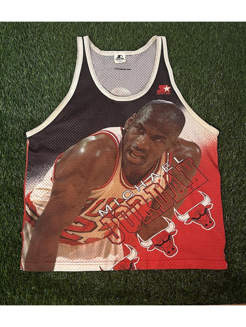 Vintage Starter NBA Chicago Bulls Michael Jordan Allover Print Mesh Jersey Sz L